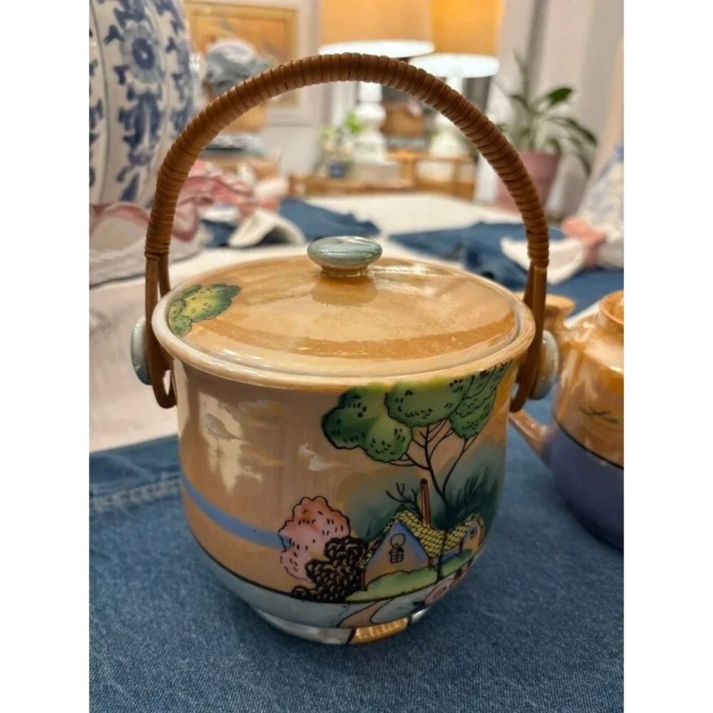 Vintage Japanese Luster Ware Biscuit Jar & Tea Pot Lot